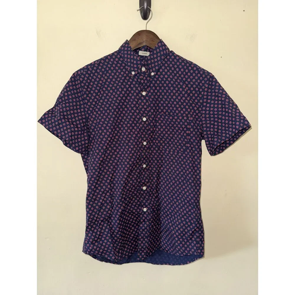 J.Crew Secret Wash Shirt Small Classic Fit Short Sleeve Navy Pink Floral Stretch